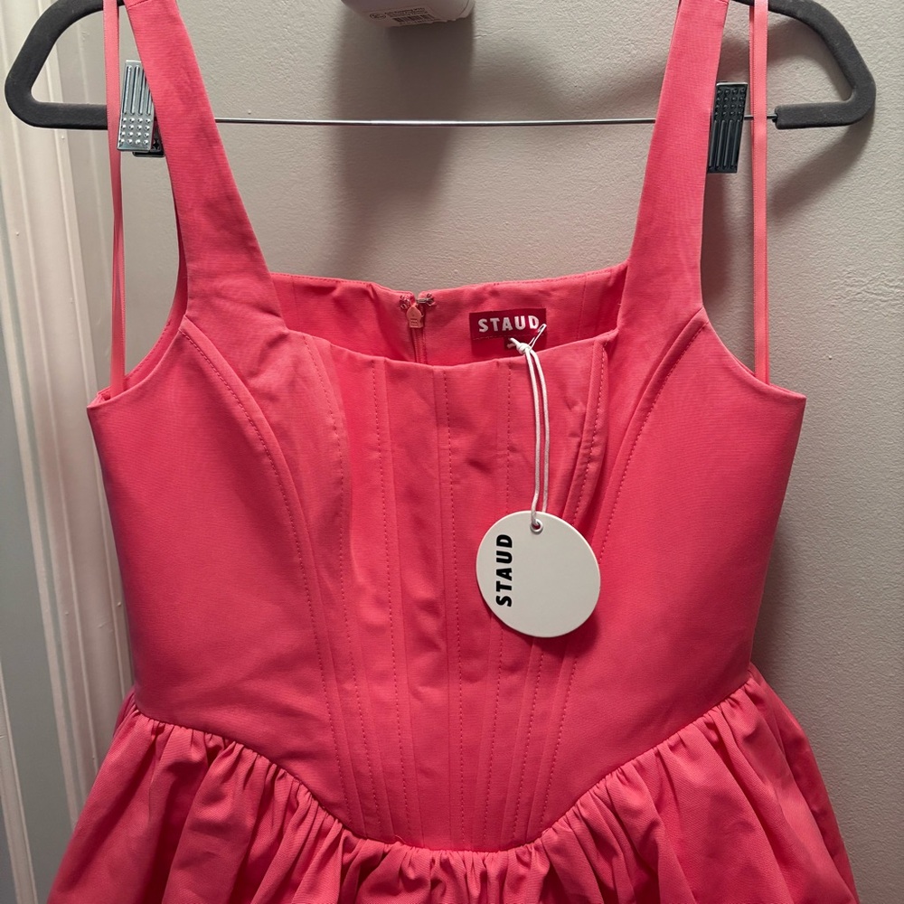 Staud Landscape Corset Minidress in Coral